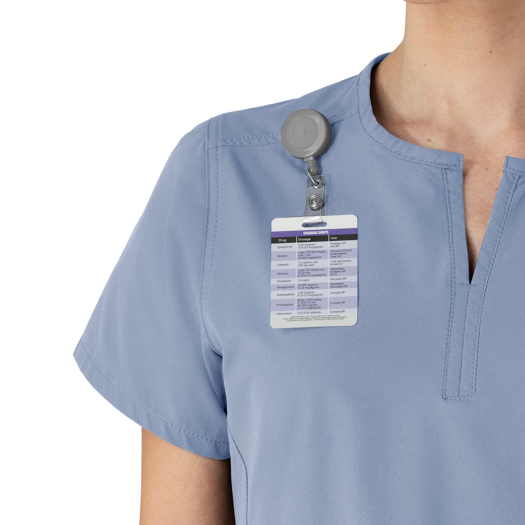 Force Essentials Women's Notch Neck Tunic Scrub Top Ceil Blue side detail 2