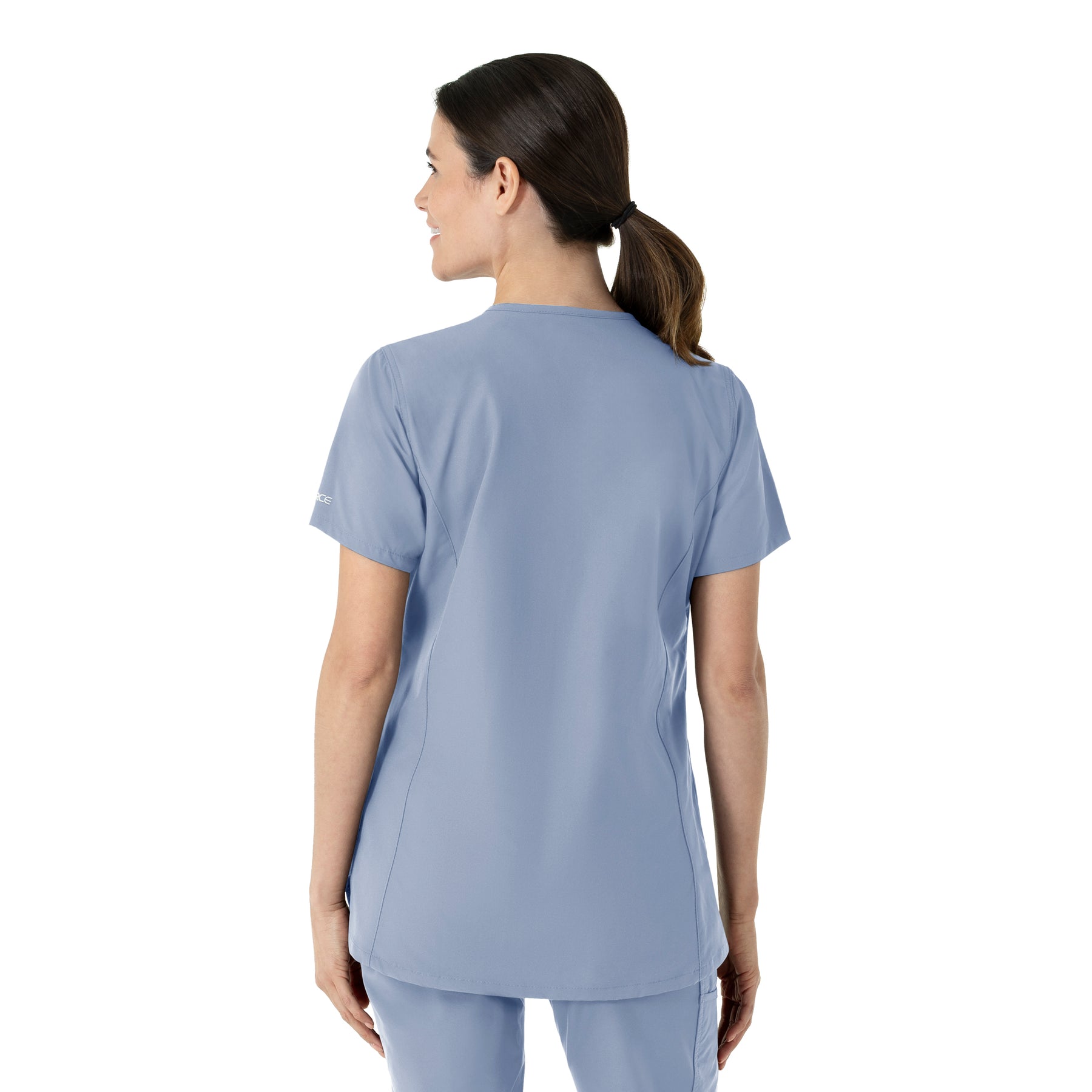 Force Essentials Women's Notch Neck Tunic Scrub Top Ceil Blue back view