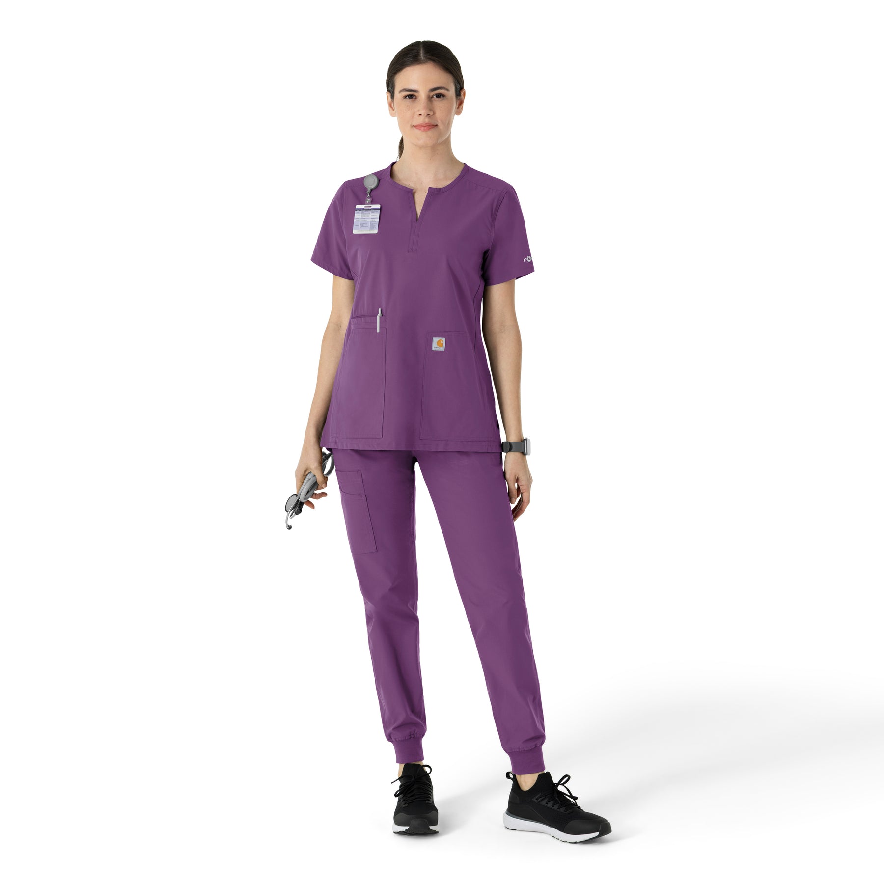 Force Essentials Women's Notch Neck Tunic Scrub Top Eggplant full scrub set