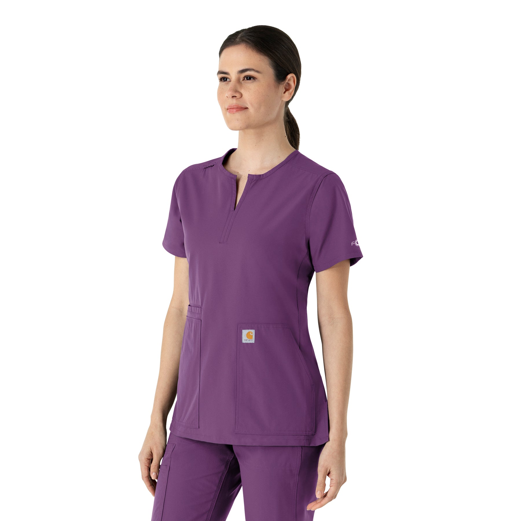 Force Essentials Women's Notch Neck Tunic Scrub Top Eggplant side view