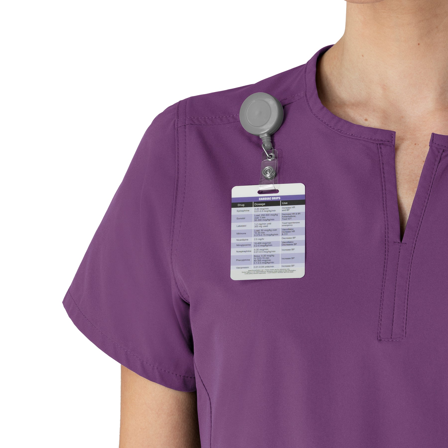 Force Essentials Women's Notch Neck Tunic Scrub Top Eggplant side detail 2