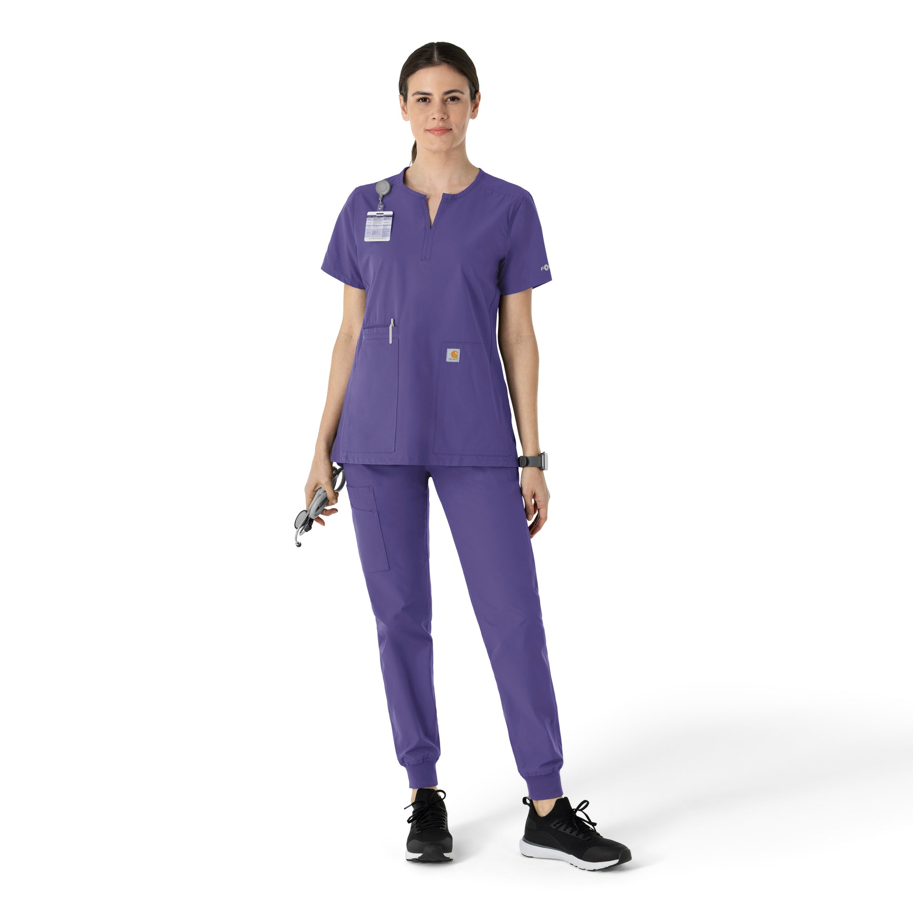 Force Essentials Women's Notch Neck Tunic Scrub Top Grape full scrub set