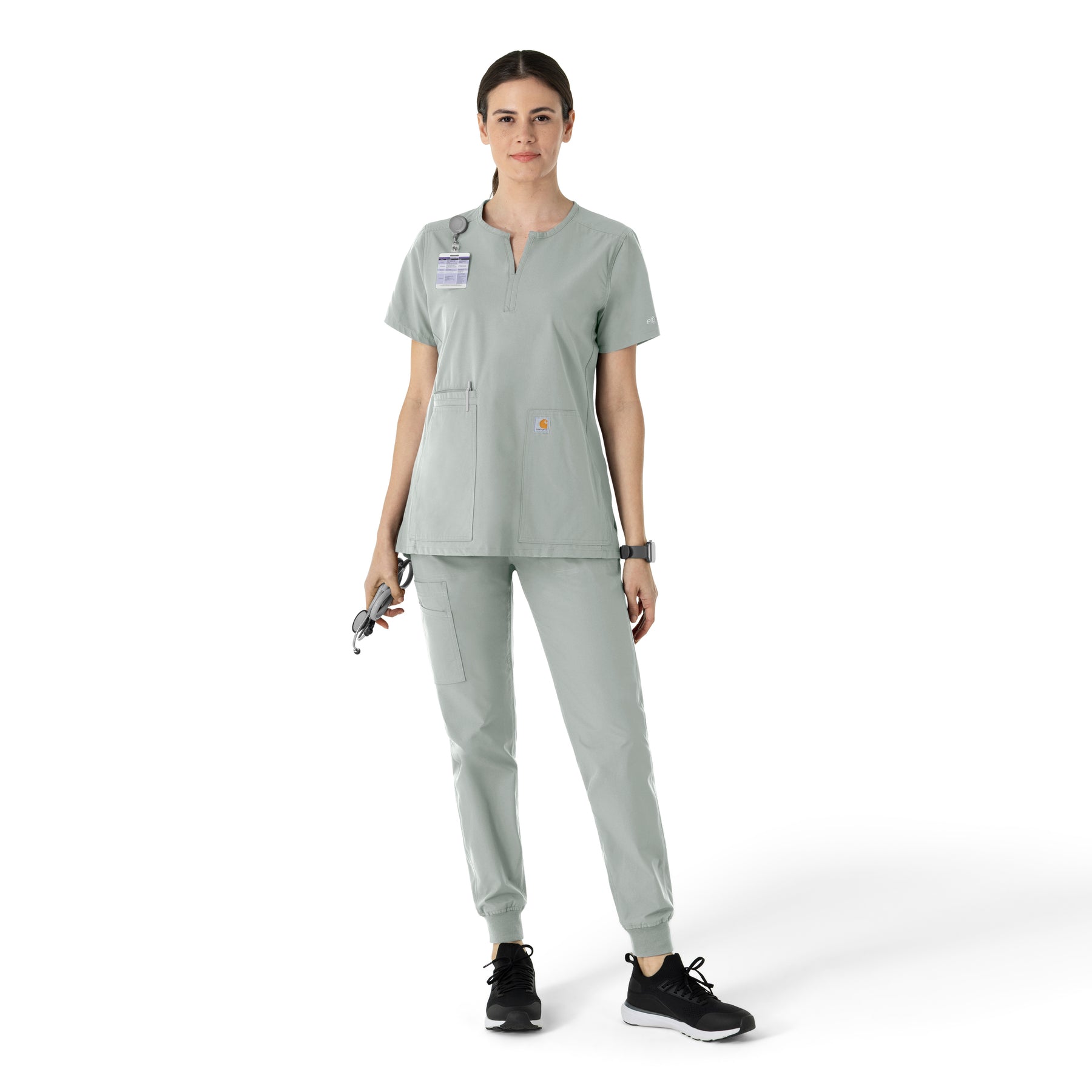 Force Essentials Women's Notch Neck Tunic Scrub Top Grey full scrub set