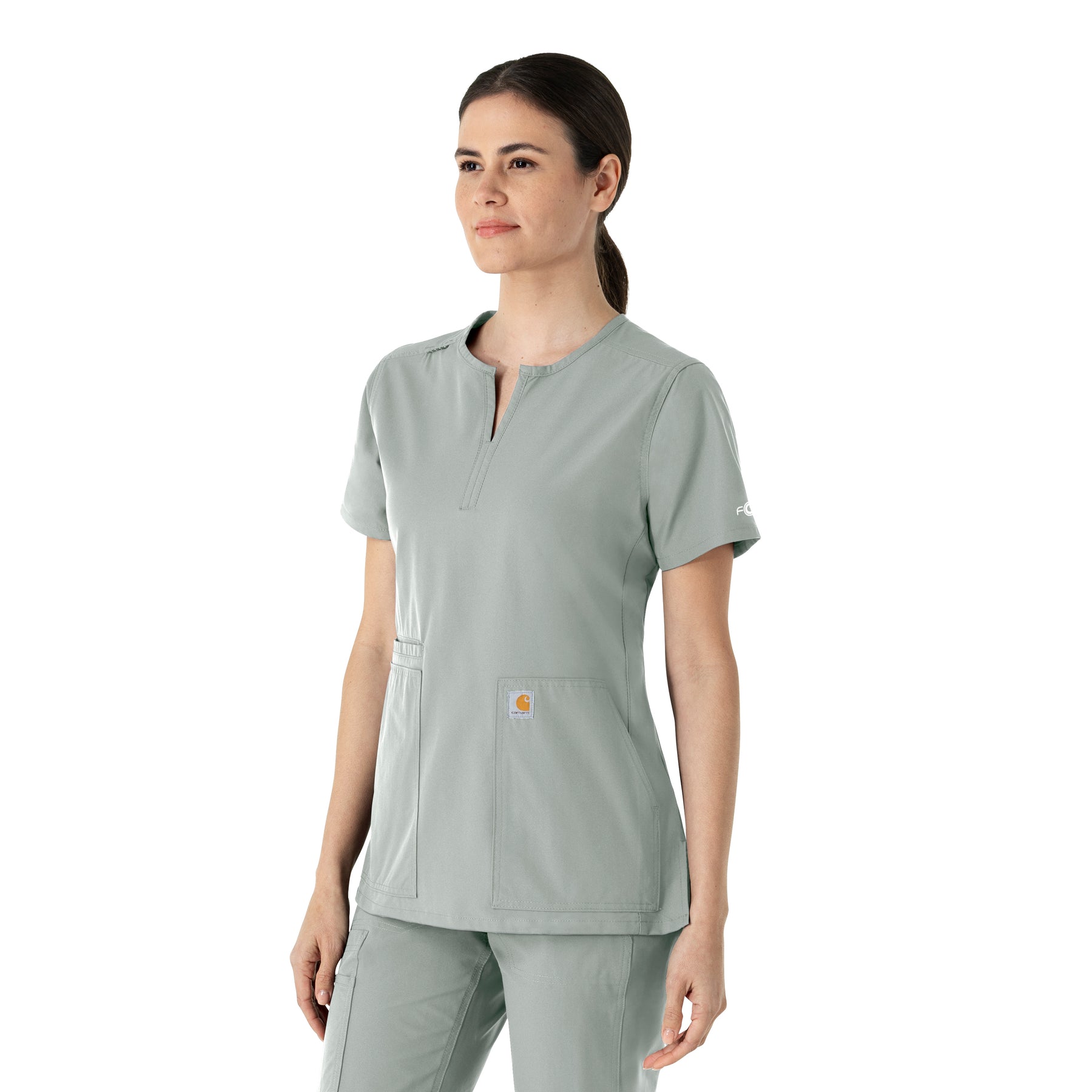 Force Essentials Women's Notch Neck Tunic Scrub Top Grey side view