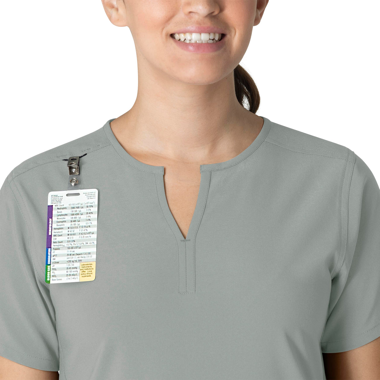 Force Essentials Women's Notch Neck Tunic Scrub Top Grey front detail