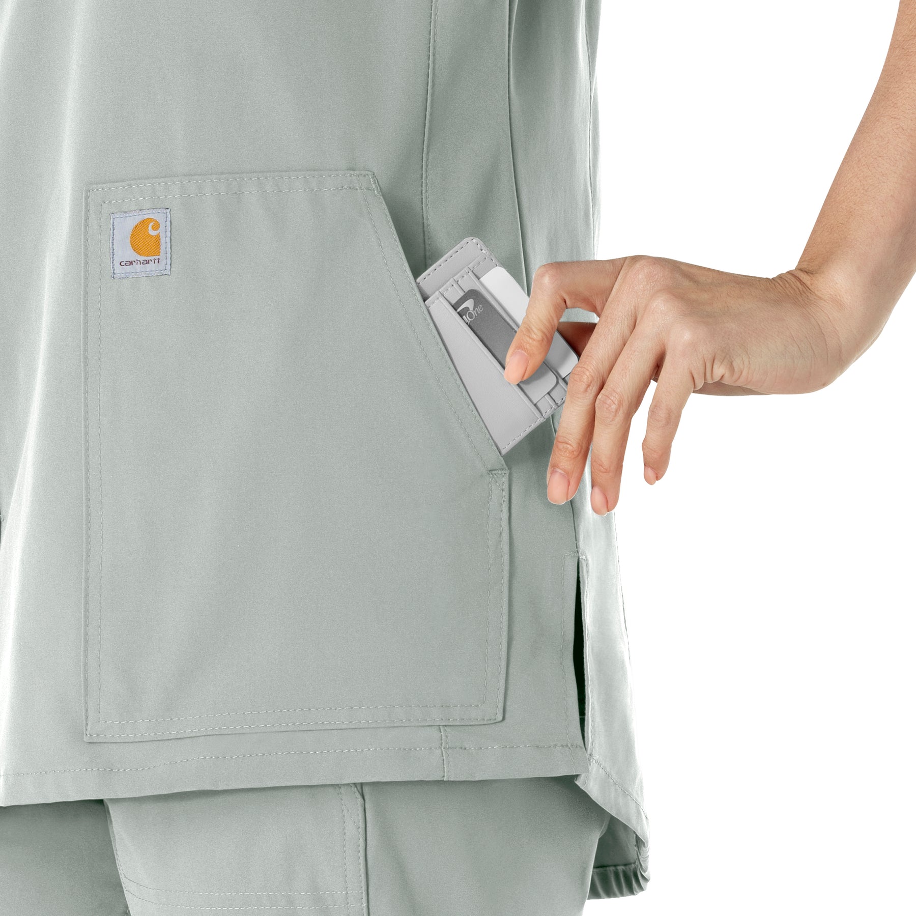 Force Essentials Women's Notch Neck Tunic Scrub Top Grey front detail