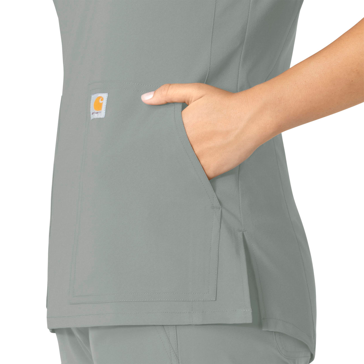 Force Essentials Women's Notch Neck Tunic Scrub Top Grey side detail 2