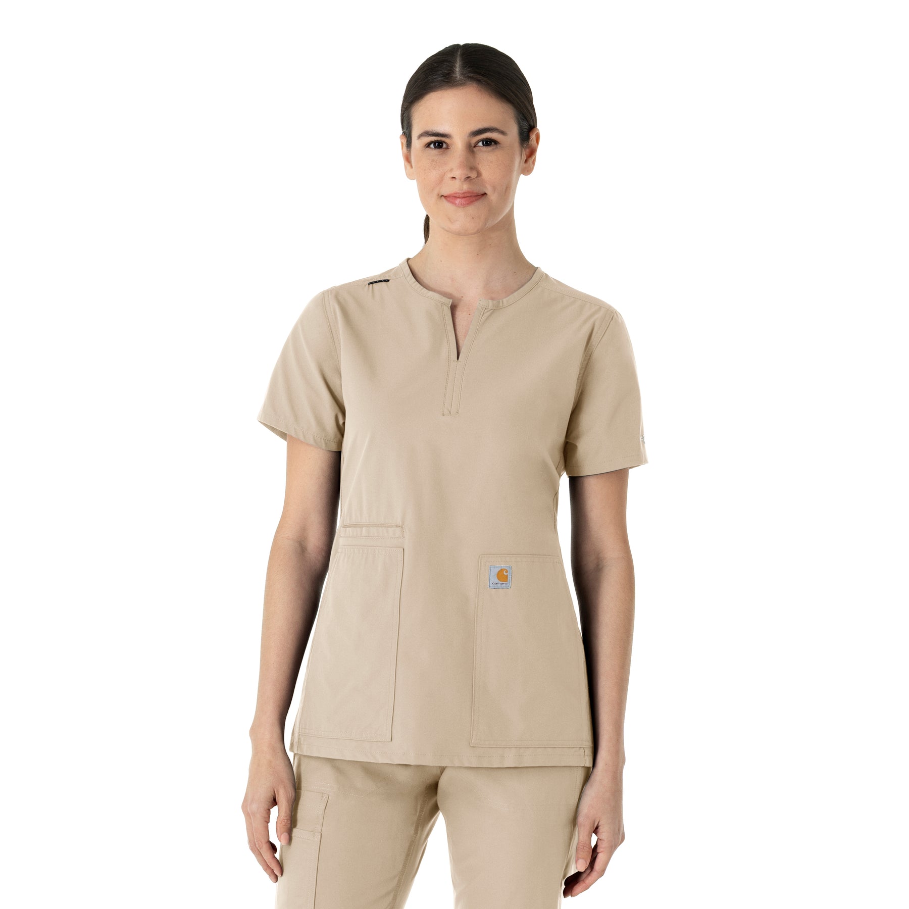 Force Essentials Women's Notch Neck Tunic Scrub Top Khaki