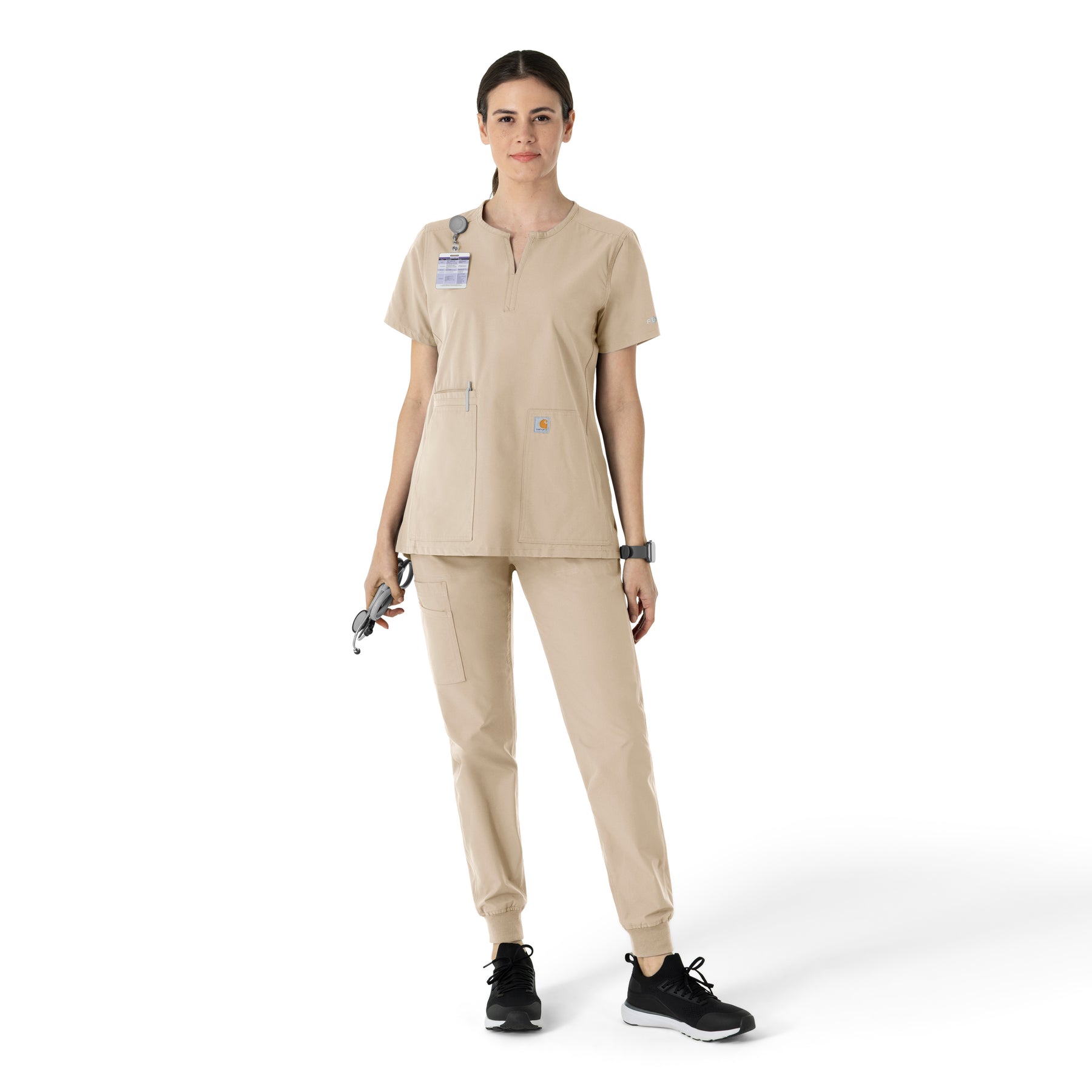 Force Essentials Women's Notch Neck Tunic Scrub Top Khaki full scrub set