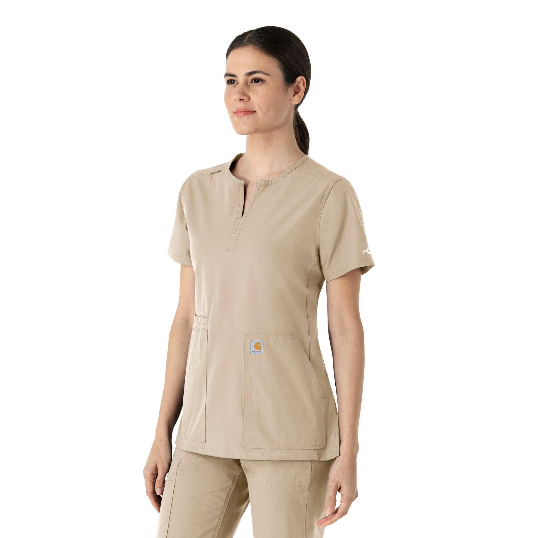 Force Essentials Women's Notch Neck Tunic Scrub Top Khaki side view
