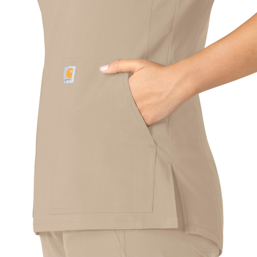 Force Essentials Women's Notch Neck Tunic Scrub Top Khaki side detail 2