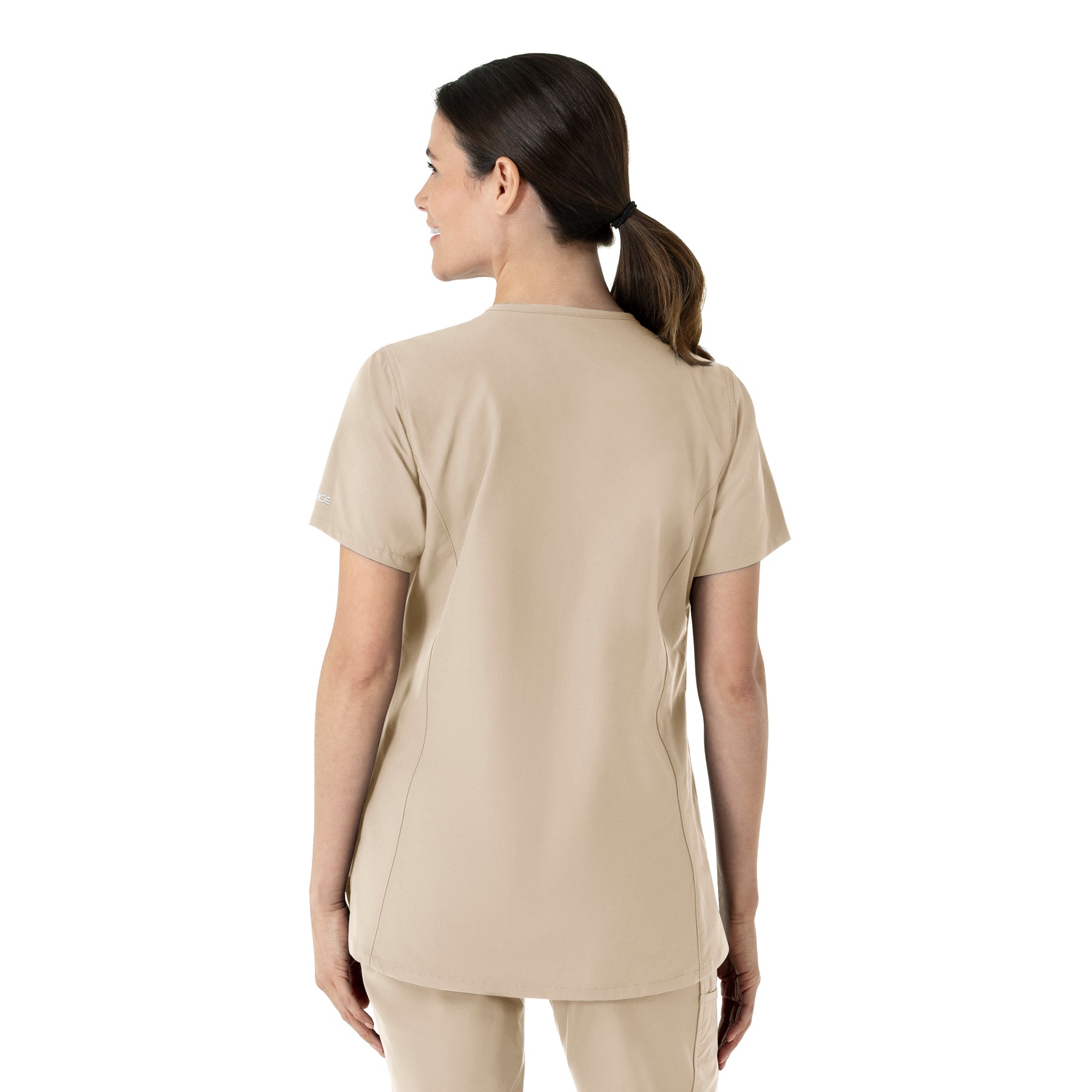 Force Essentials Women's Notch Neck Tunic Scrub Top Khaki back view