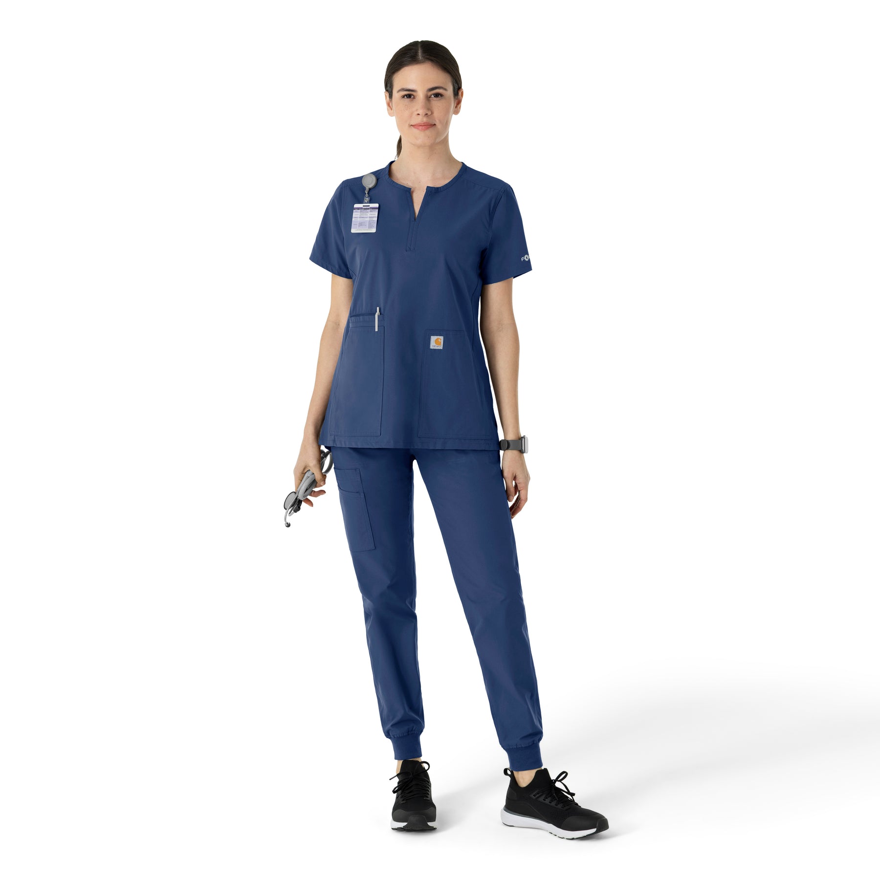 Force Essentials Women's Notch Neck Tunic Scrub Top Navy full scrub set