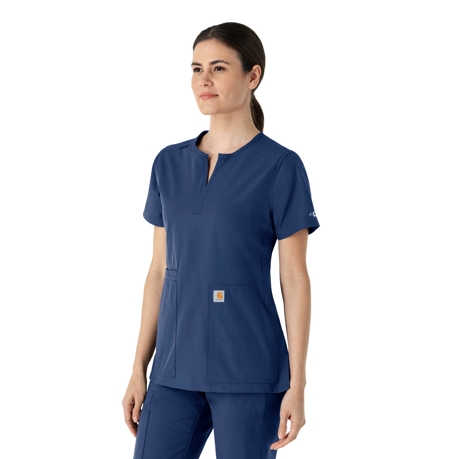 Force Essentials Women's Notch Neck Tunic Scrub Top Navy side view