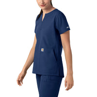 Force Essentials Women's Notch Neck Tunic Scrub Top Navy side view