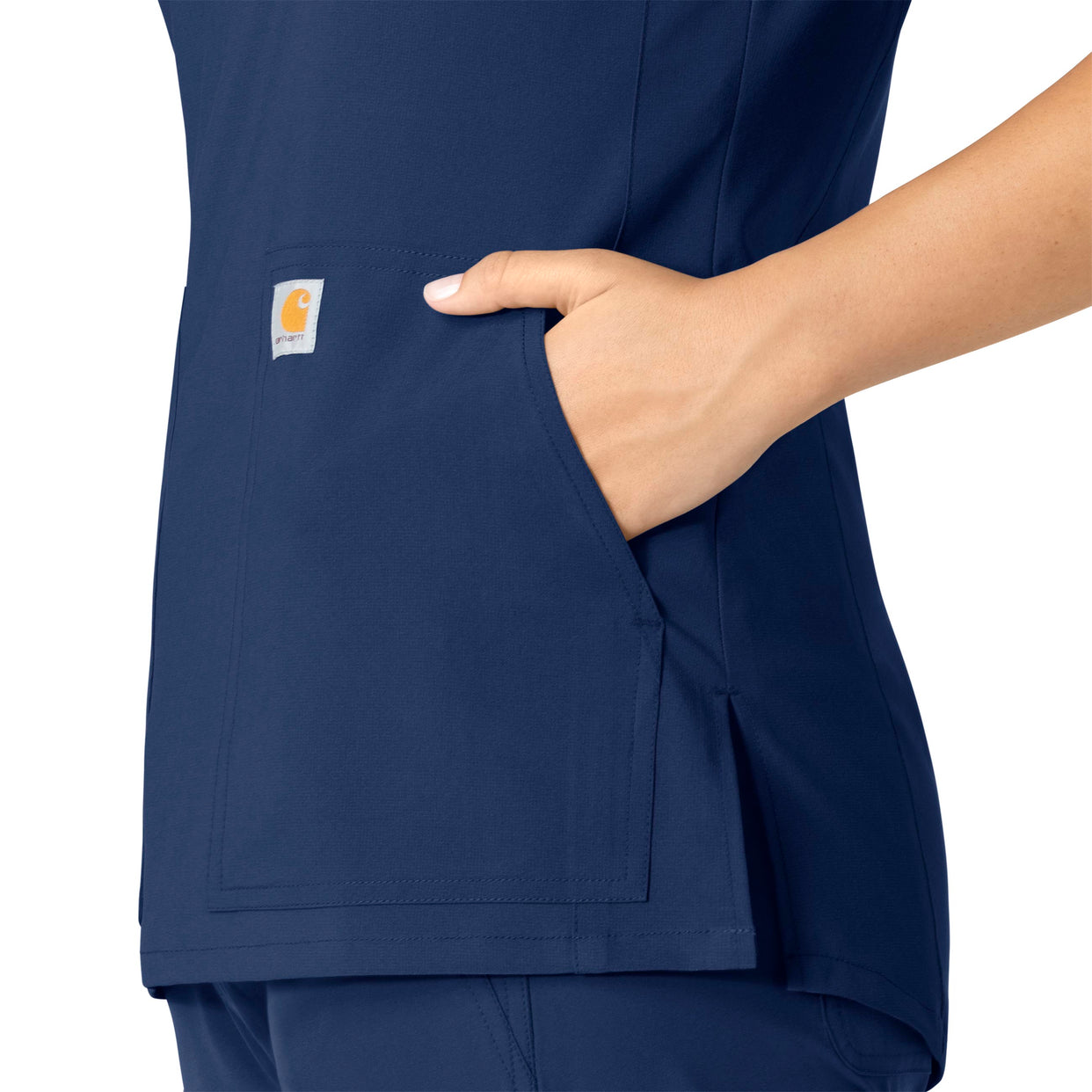 Force Essentials Women's Notch Neck Tunic Scrub Top Navy side detail 2