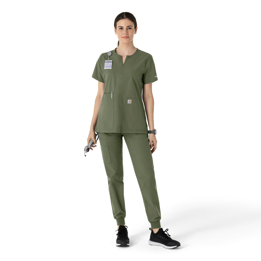 Force Essentials Women's Notch Neck Tunic Scrub Top Olive full scrub set