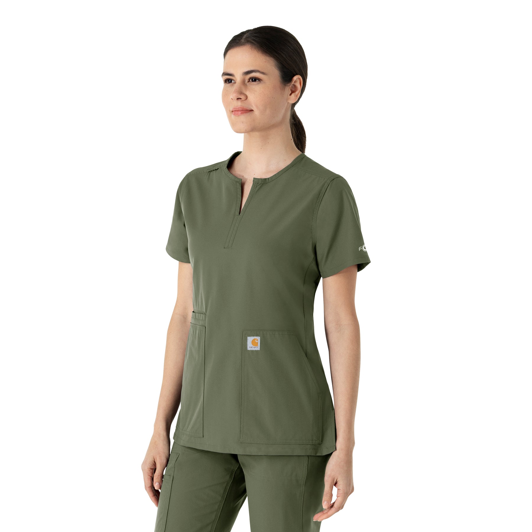 Force Essentials Women's Notch Neck Tunic Scrub Top Olive side view