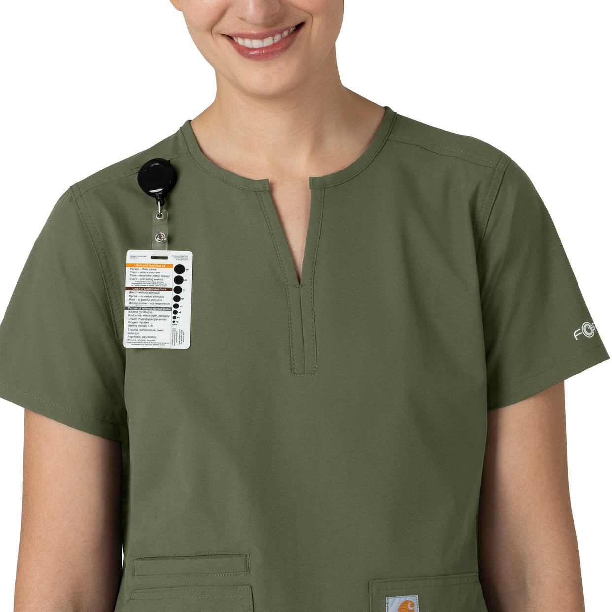 Force Essentials Women's Notch Neck Tunic Scrub Top Olive side detail 1