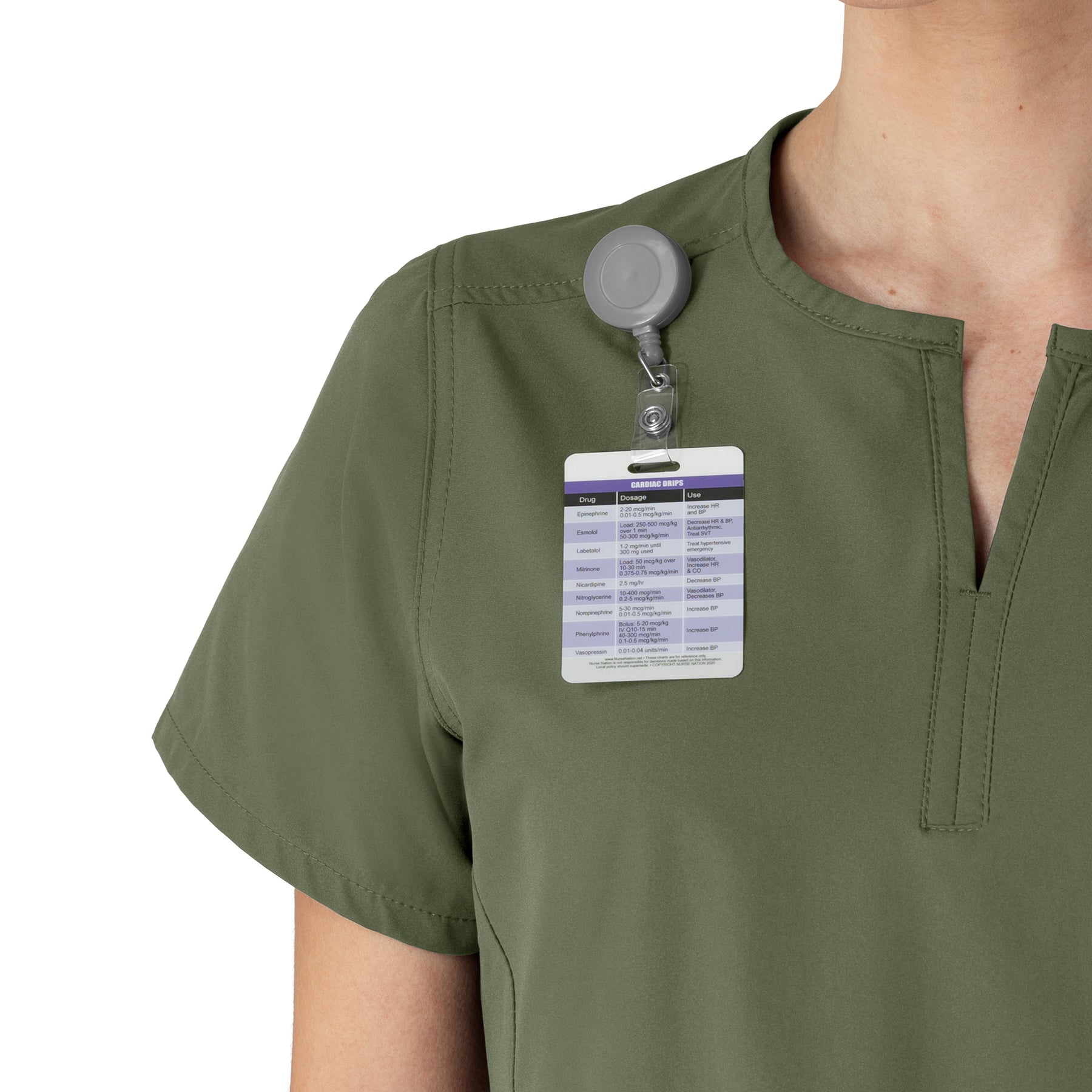 Force Essentials Women's Notch Neck Tunic Scrub Top Olive side detail 2