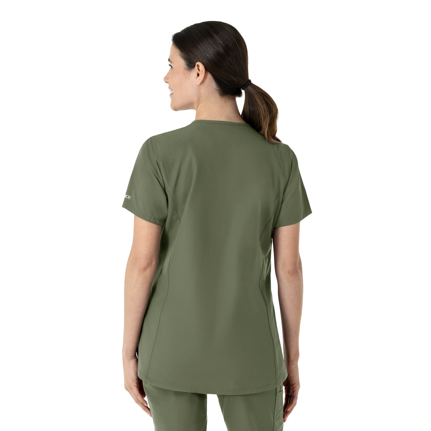 Force Essentials Women's Notch Neck Tunic Scrub Top Olive back view