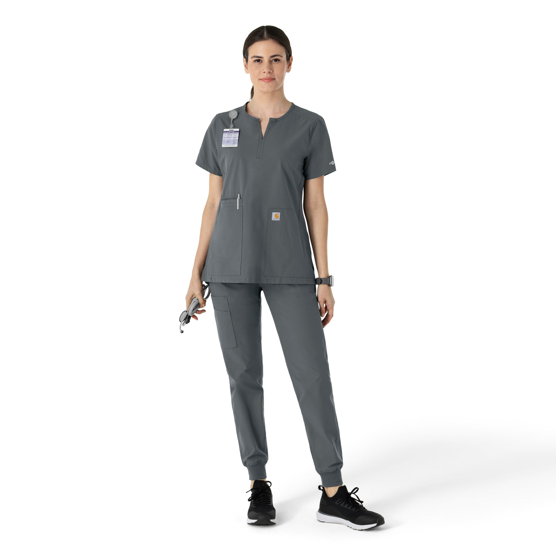 Force Essentials Women's Notch Neck Tunic Scrub Top Pewter full scrub set