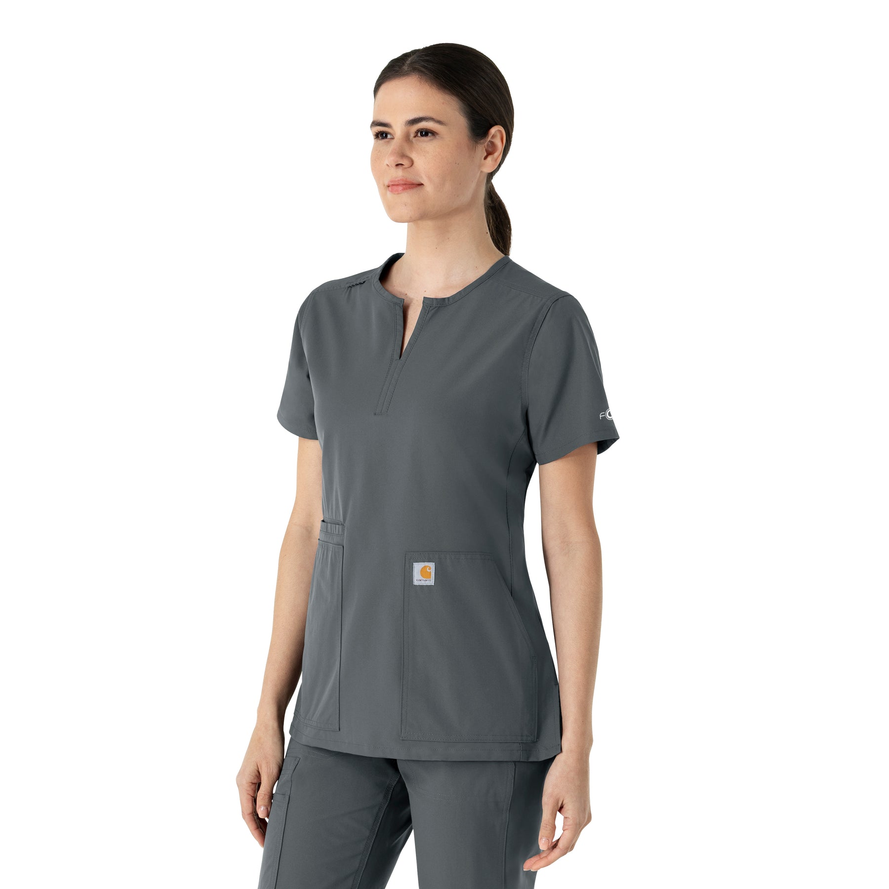 Force Essentials Women's Notch Neck Tunic Scrub Top Pewter side view