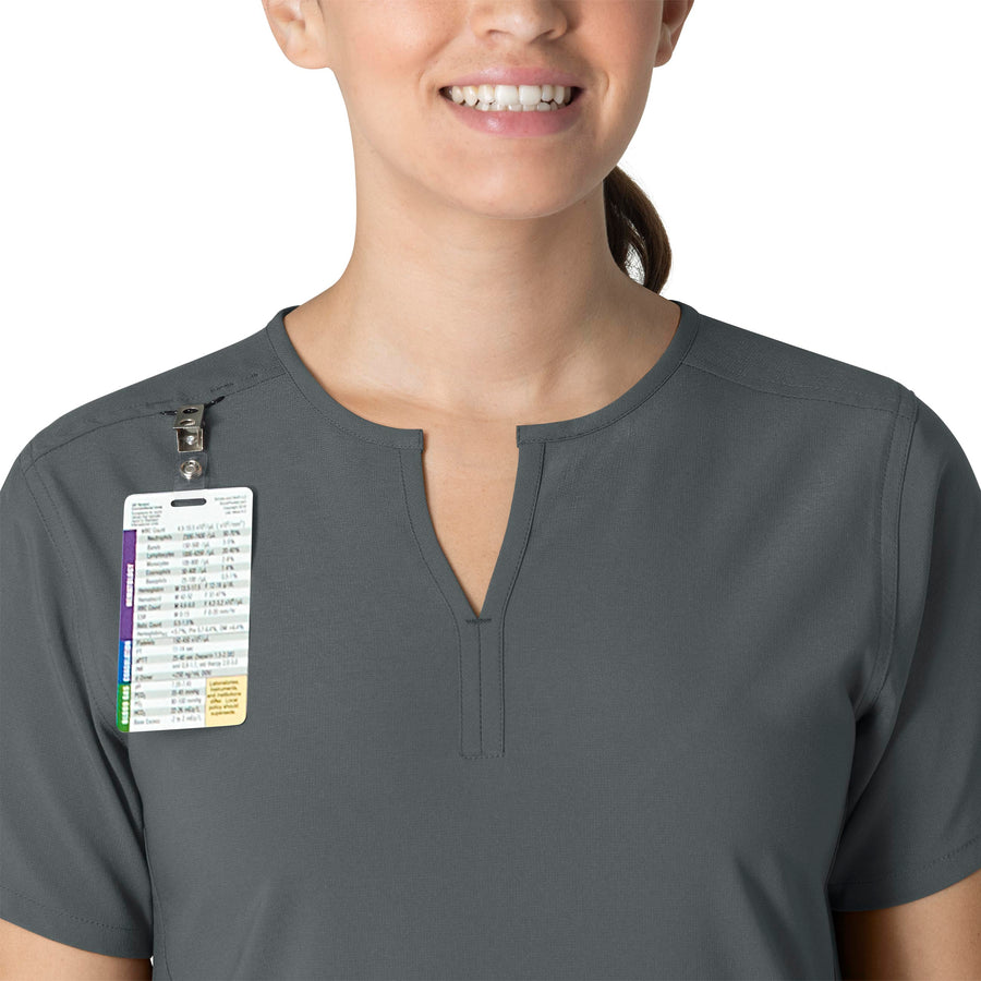 Force Essentials Women's Notch Neck Tunic Scrub Top Pewter front detail