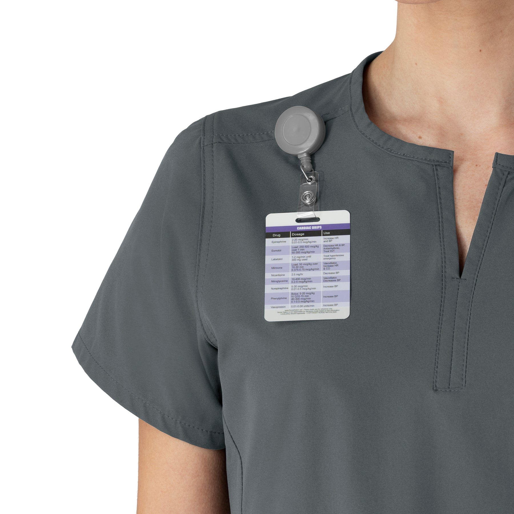 Force Essentials Women's Notch Neck Tunic Scrub Top Pewter side detail 2