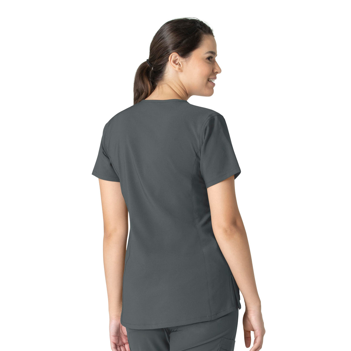 Force Essentials Women's Notch Neck Tunic Scrub Top Pewter back view