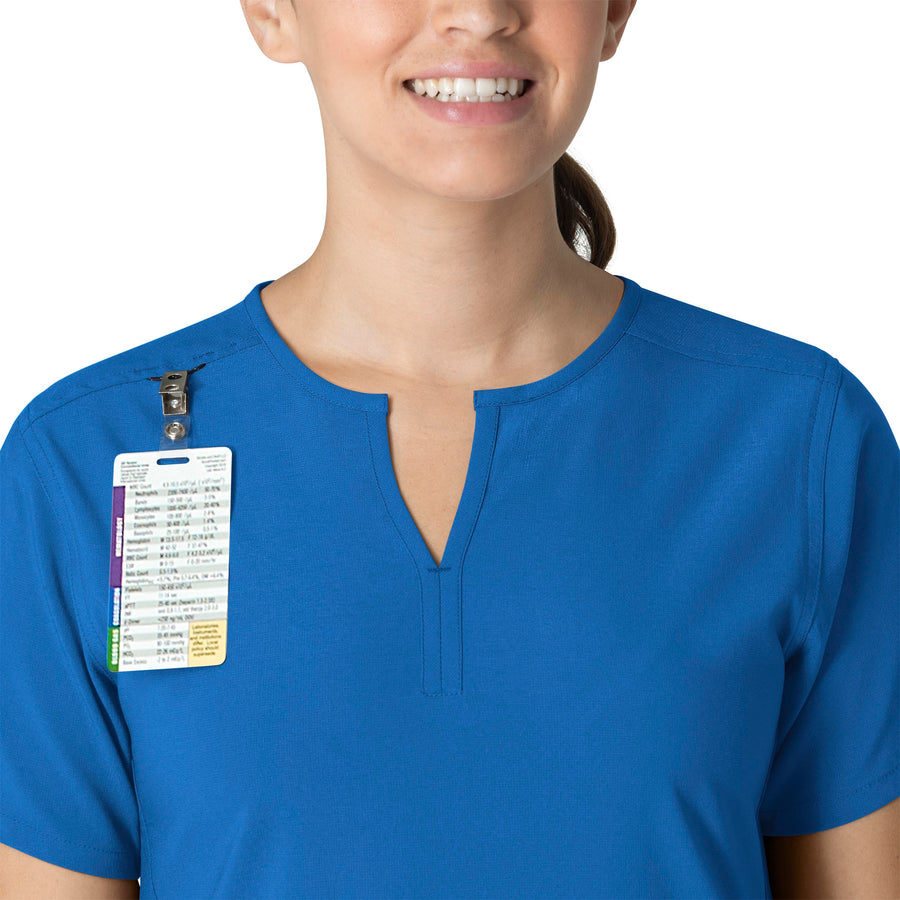Force Essentials Women's Notch Neck Tunic Scrub Top Royal front detail
