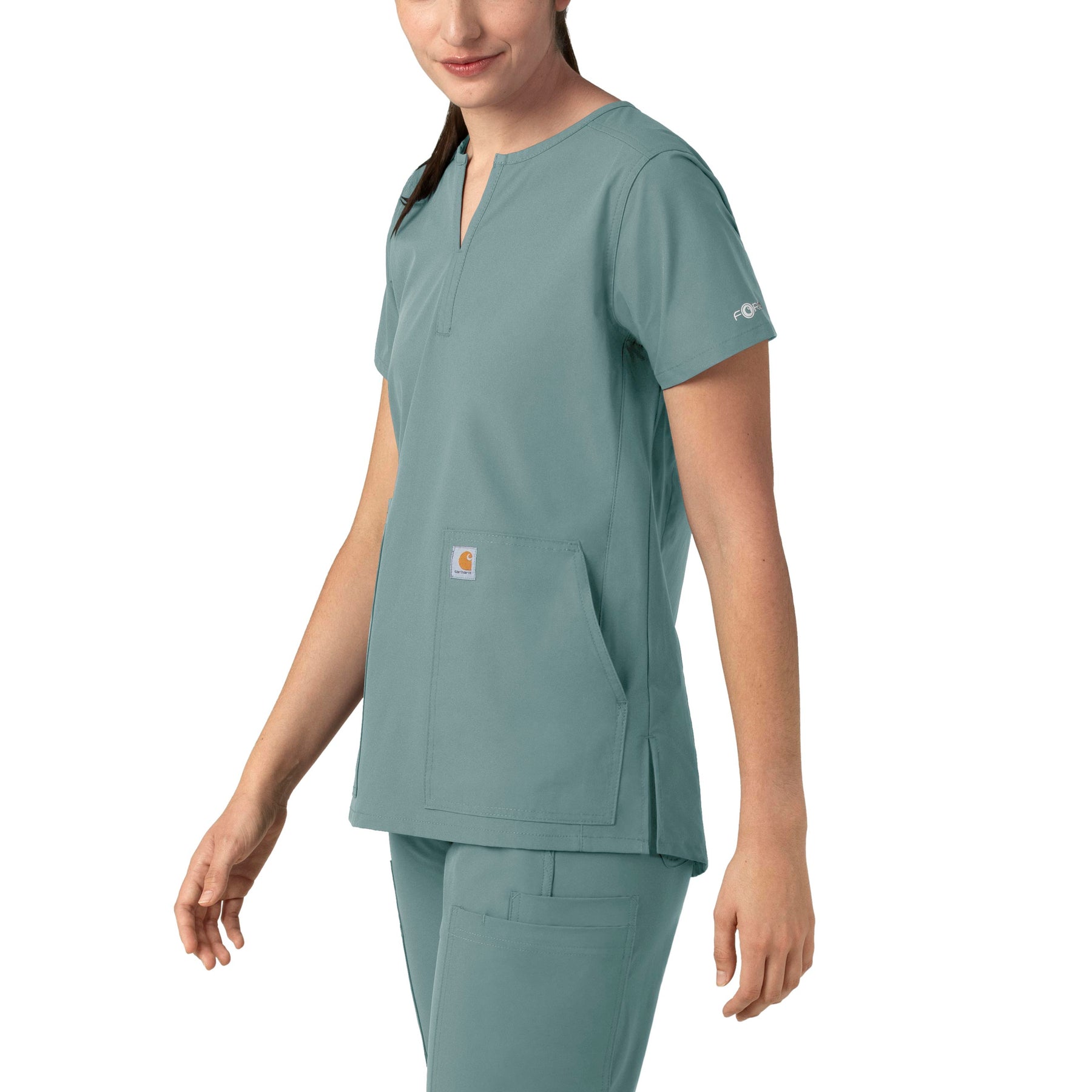 Force Essentials Women's Notch Neck Tunic Scrub Top Summer Blue side view