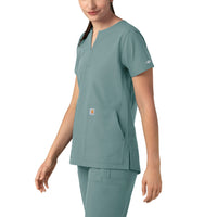 Force Essentials Women's Notch Neck Tunic Scrub Top Summer Blue side view