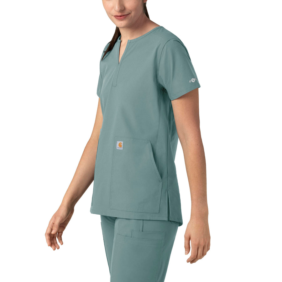 Force Essentials Women's Notch Neck Tunic Scrub Top Summer Blue side view