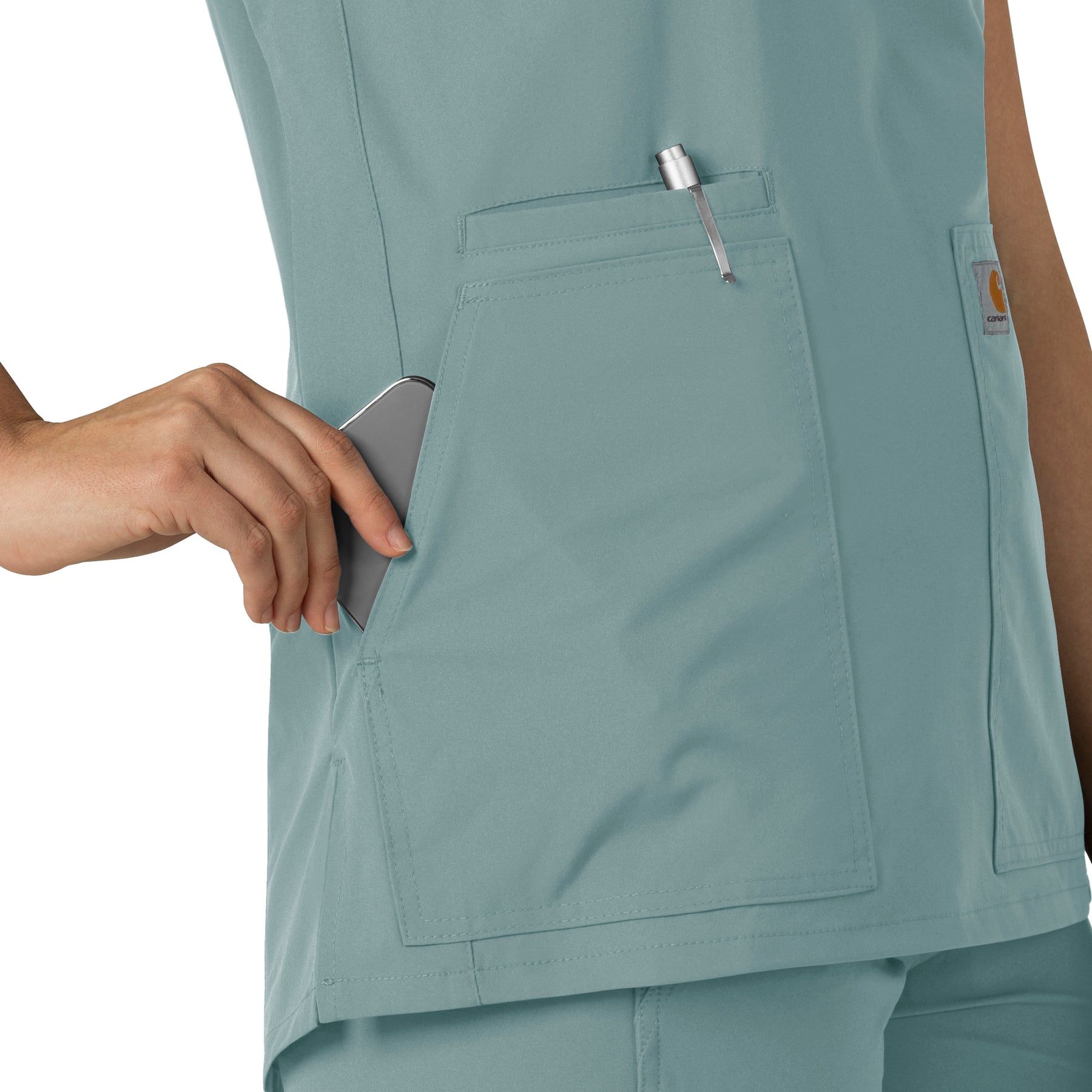 Force Essentials Women's Notch Neck Tunic Scrub Top Summer Blue front detail