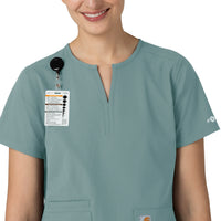 Force Essentials Women's Notch Neck Tunic Scrub Top Summer Blue side detail 1
