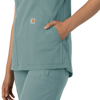 Force Essentials Women's Notch Neck Tunic Scrub Top Summer Blue side detail 2
