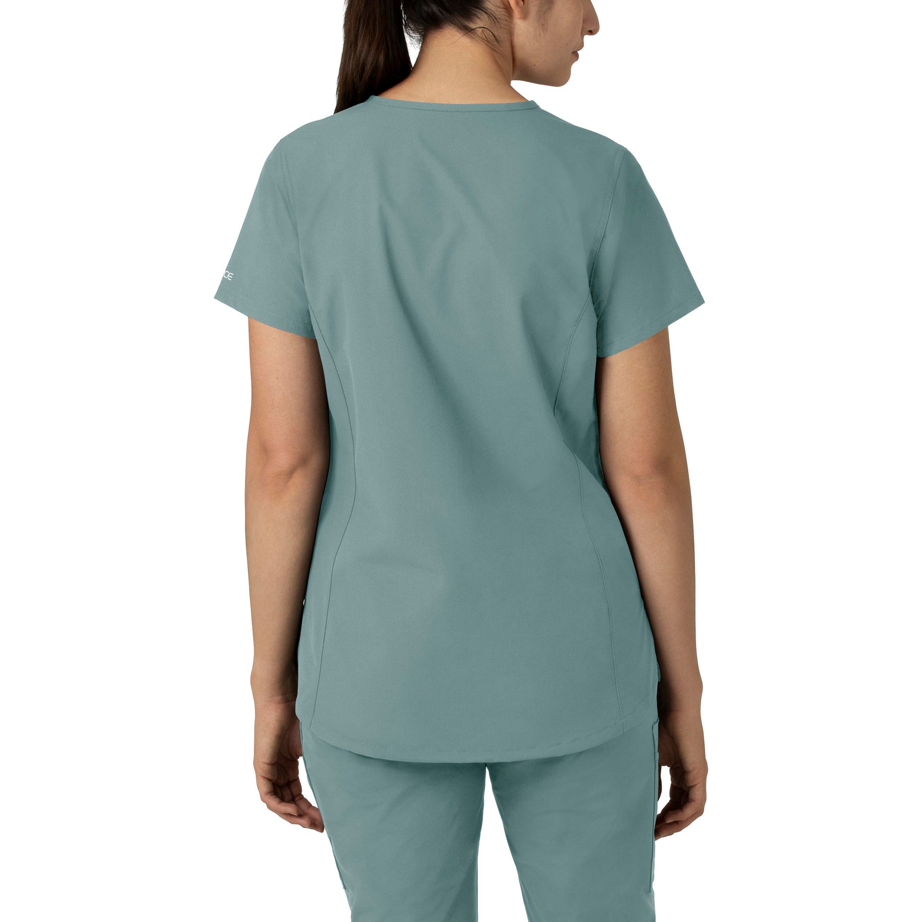 Force Essentials Women's Notch Neck Tunic Scrub Top Summer Blue back view