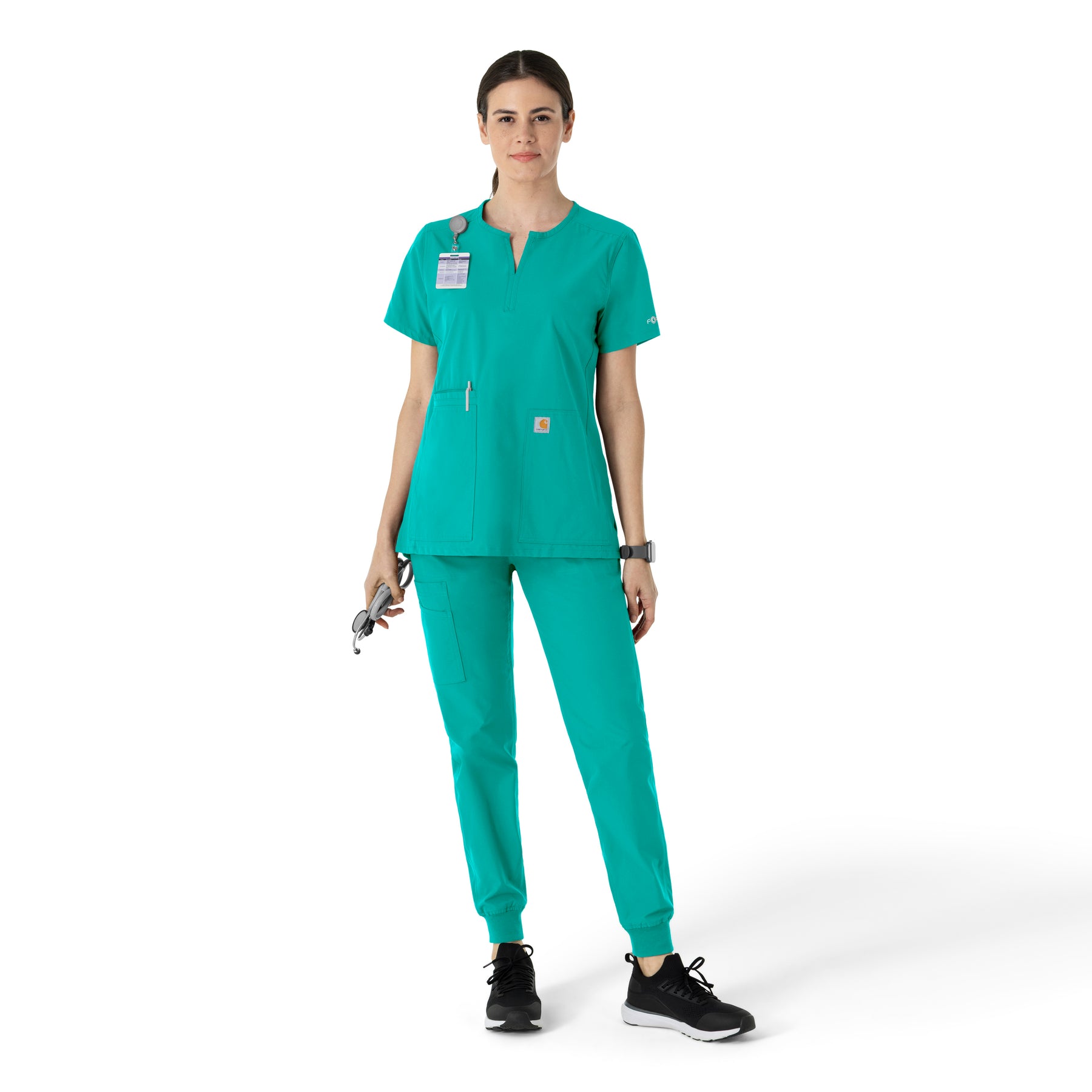 Force Essentials Women's Notch Neck Tunic Scrub Top Teal Blue full scrub set