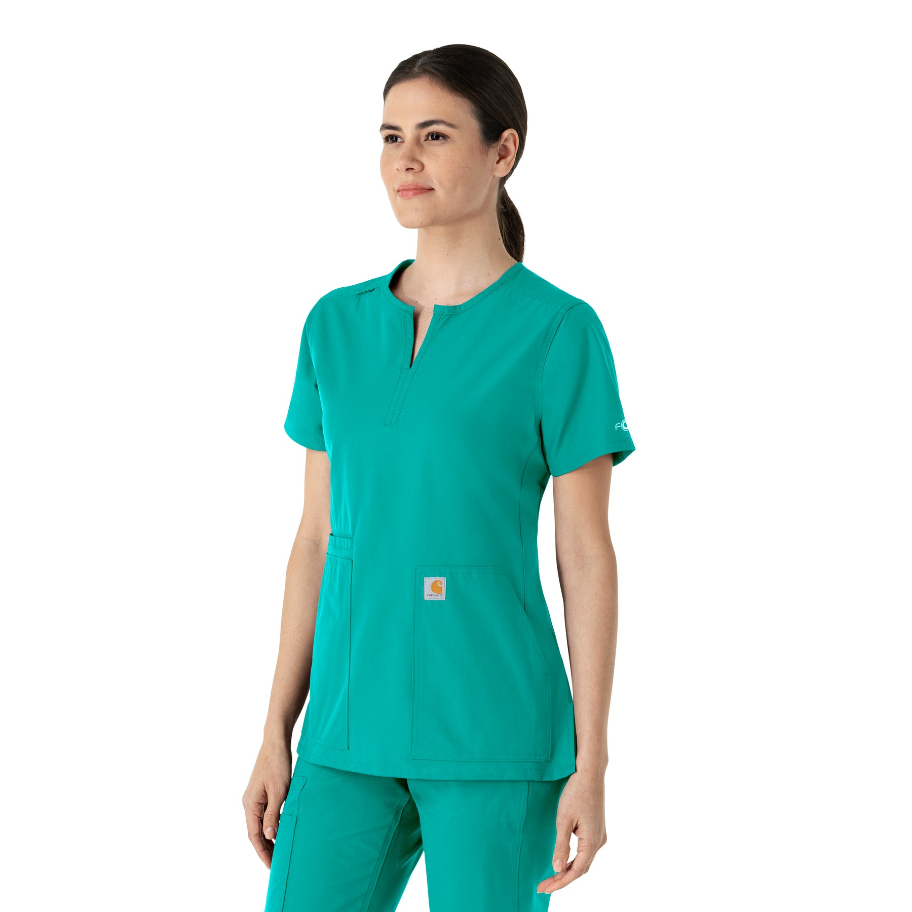 Force Essentials Women's Notch Neck Tunic Scrub Top Teal Blue side view