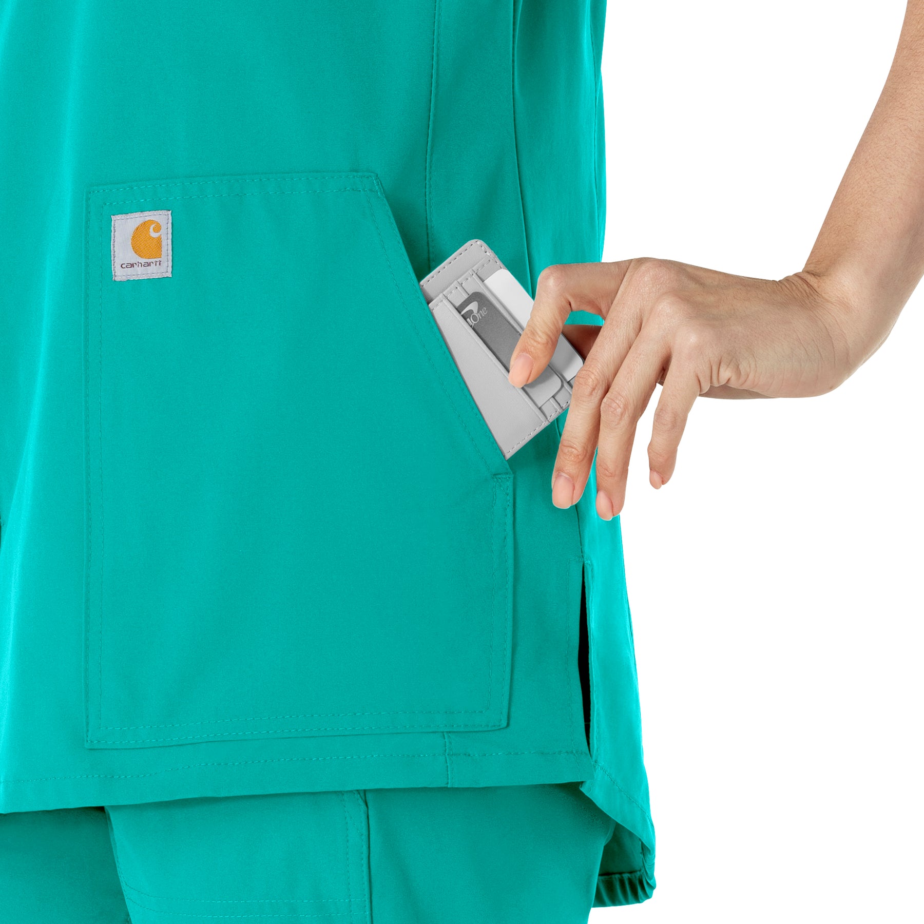 Force Essentials Women's Notch Neck Tunic Scrub Top Teal Blue front detail