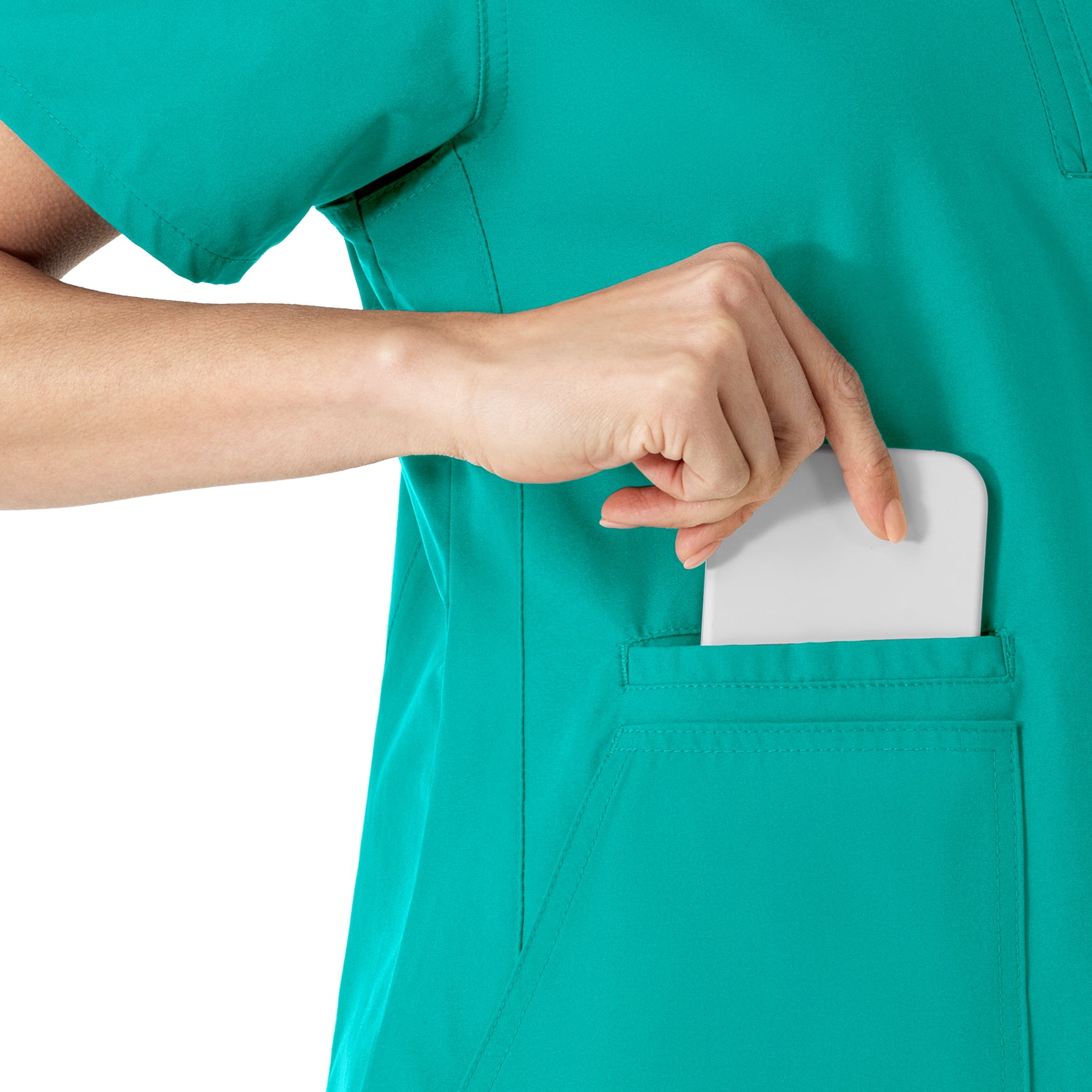 Force Essentials Women's Notch Neck Tunic Scrub Top Teal Blue side detail 1