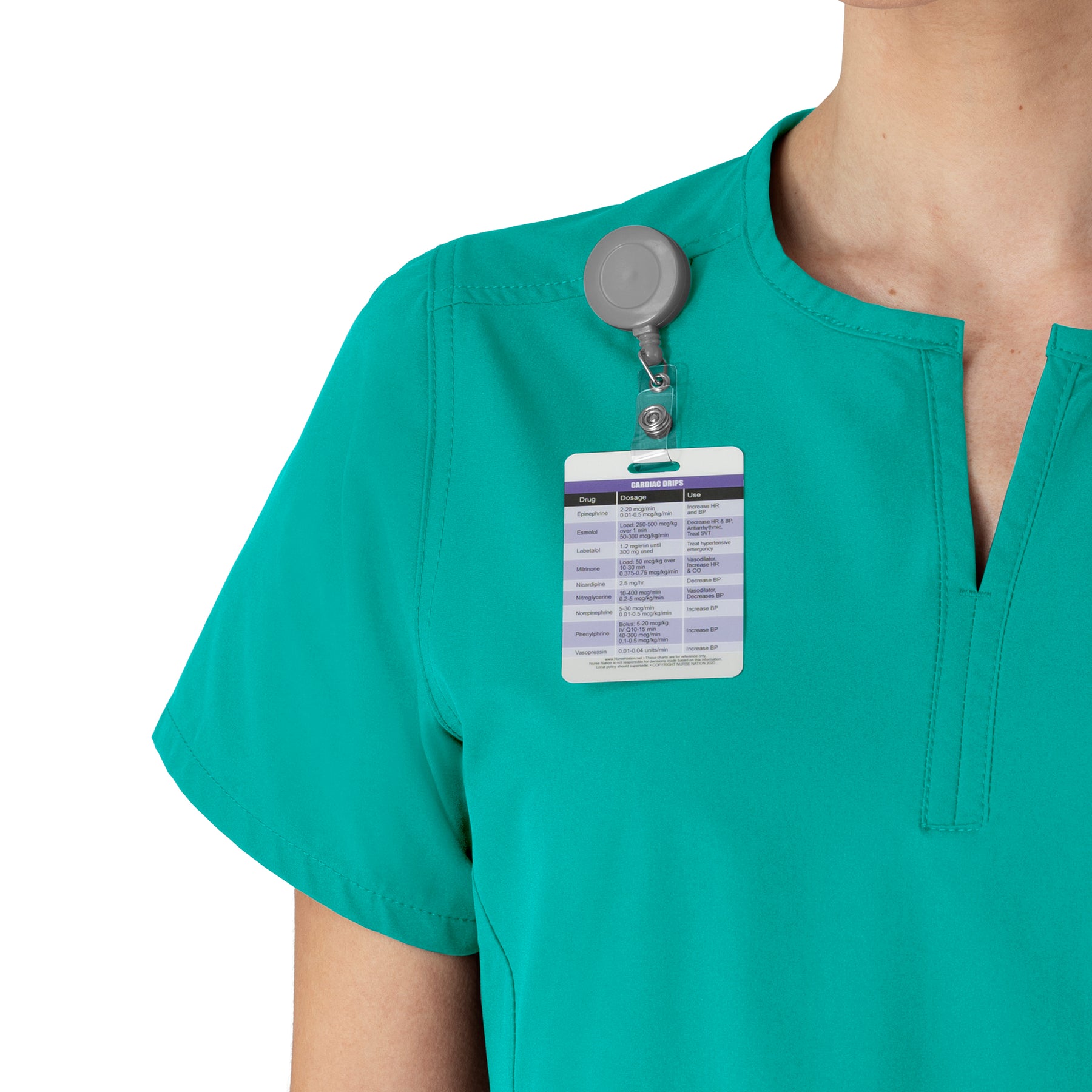 Force Essentials Women's Notch Neck Tunic Scrub Top Teal Blue side detail 2