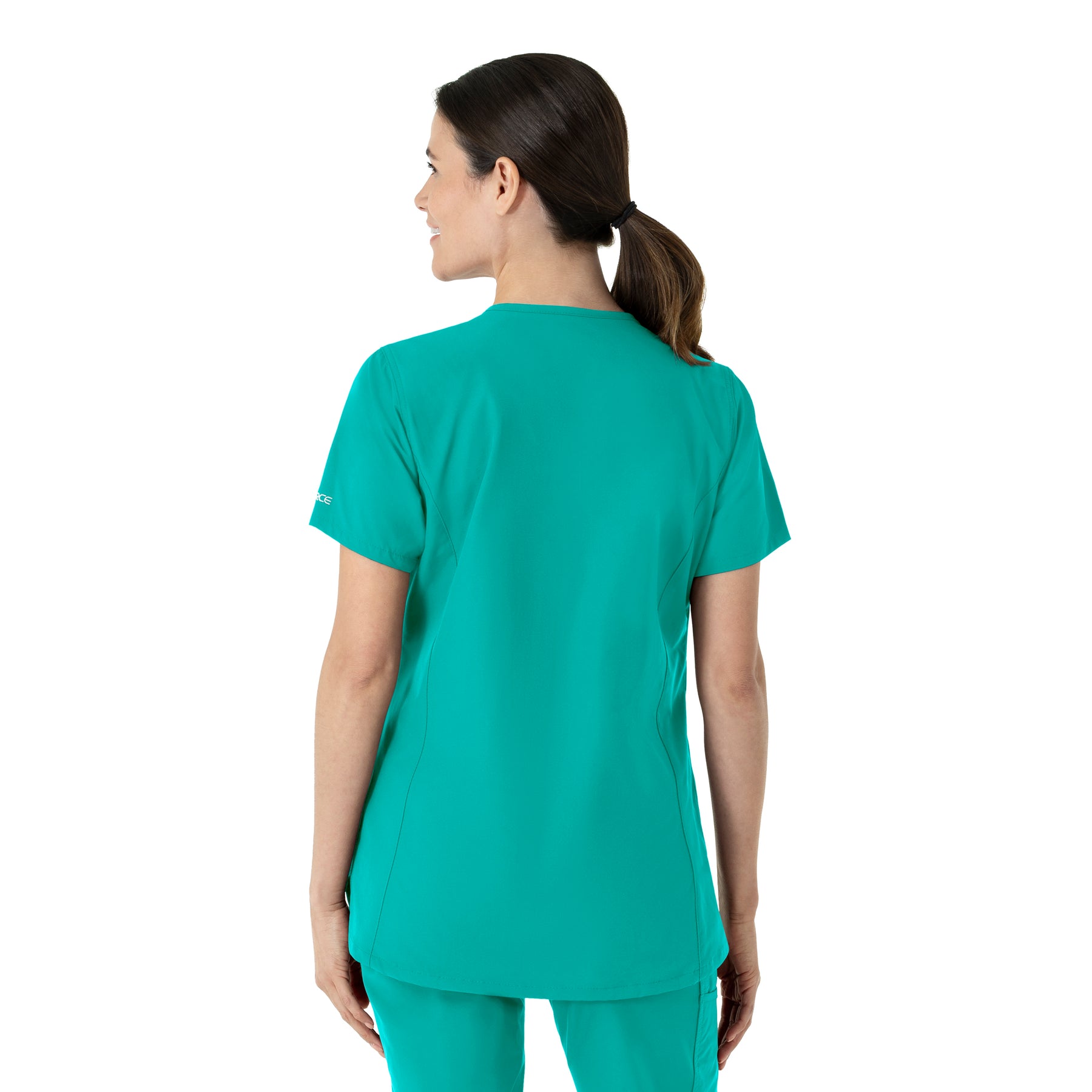 Force Essentials Women's Notch Neck Tunic Scrub Top Teal Blue back view