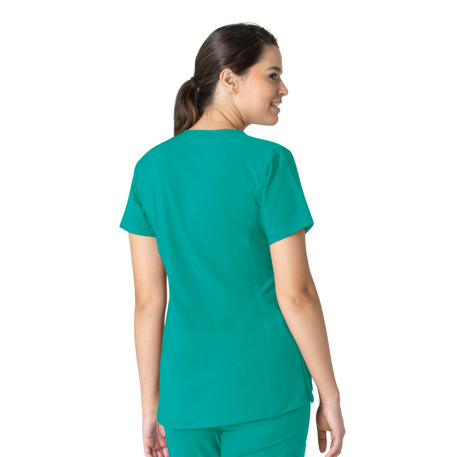 Force Essentials Women's Notch Neck Tunic Scrub Top Teal Blue back view