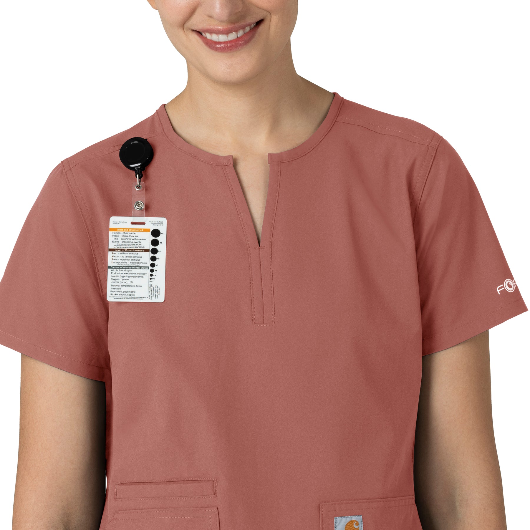Force Essentials Women's Notch Neck Tunic Scrub Top Wildrose side detail 1