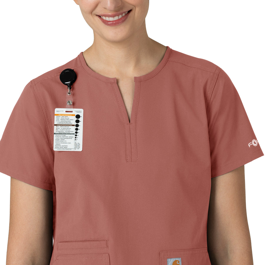 Force Essentials Women's Notch Neck Tunic Scrub Top Wildrose side detail 1