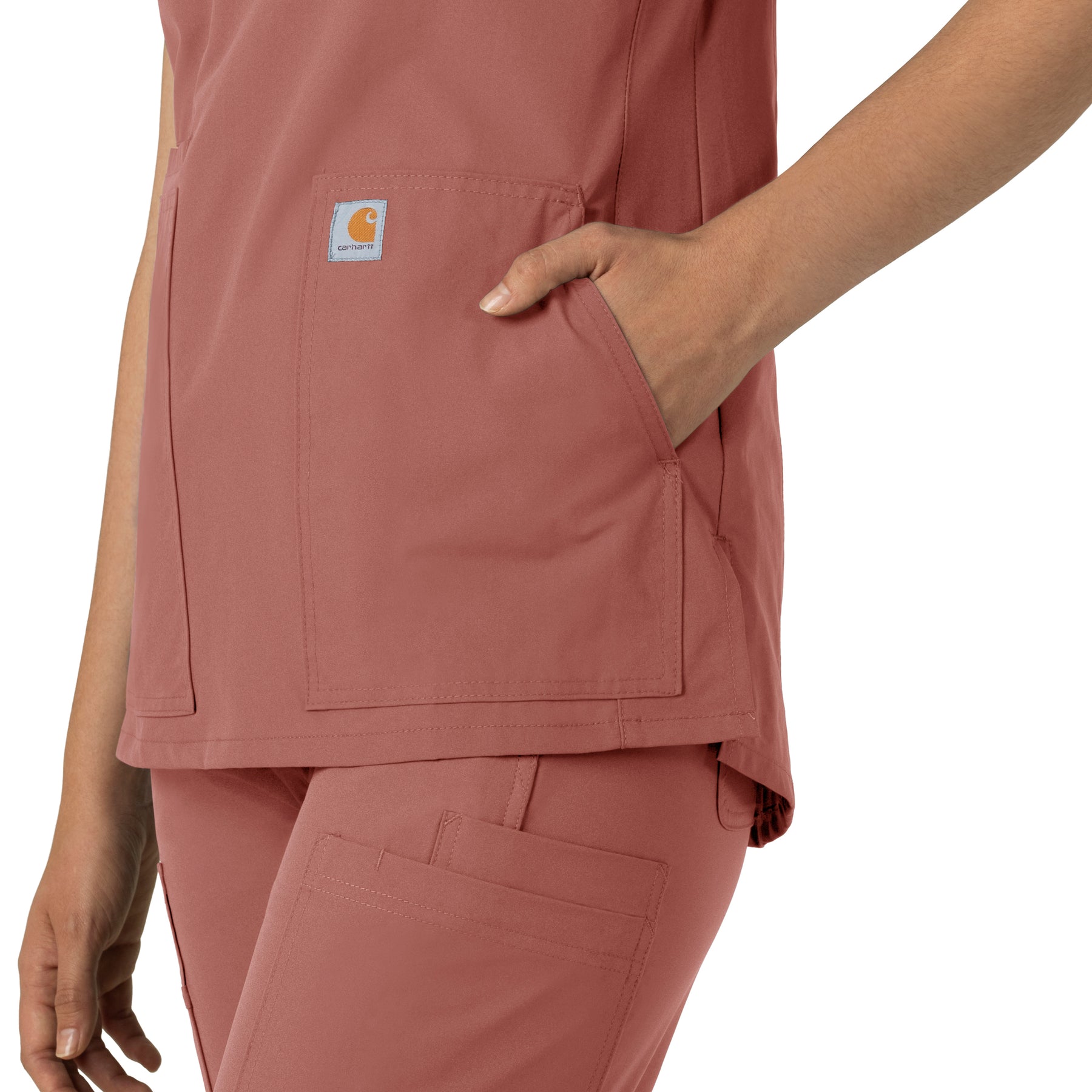 Force Essentials Women's Notch Neck Tunic Scrub Top Wildrose side detail 2