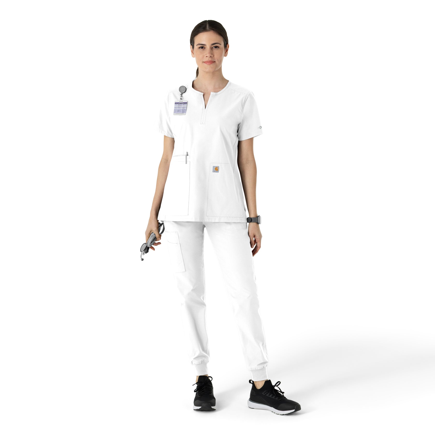 Force Essentials Women's Notch Neck Tunic Scrub Top White full scrub set