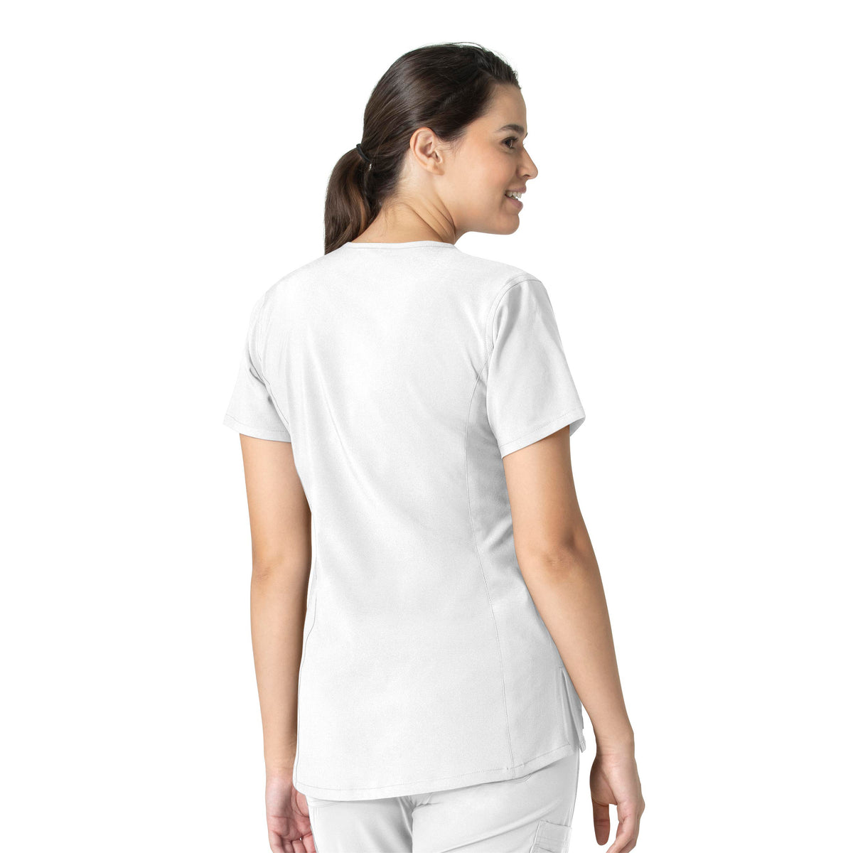 Force Essentials Women's Notch Neck Tunic Scrub Top White back view